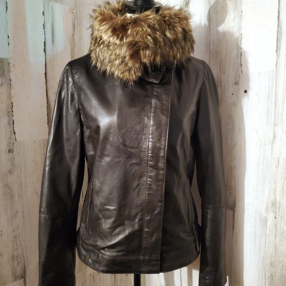 Bod & Christensen Jackets & Blazers - AMAZING BOD & CHRISTENSEN LEATHER JACKET with FAUX FUR FOLD DOWN COLLAR JACKET